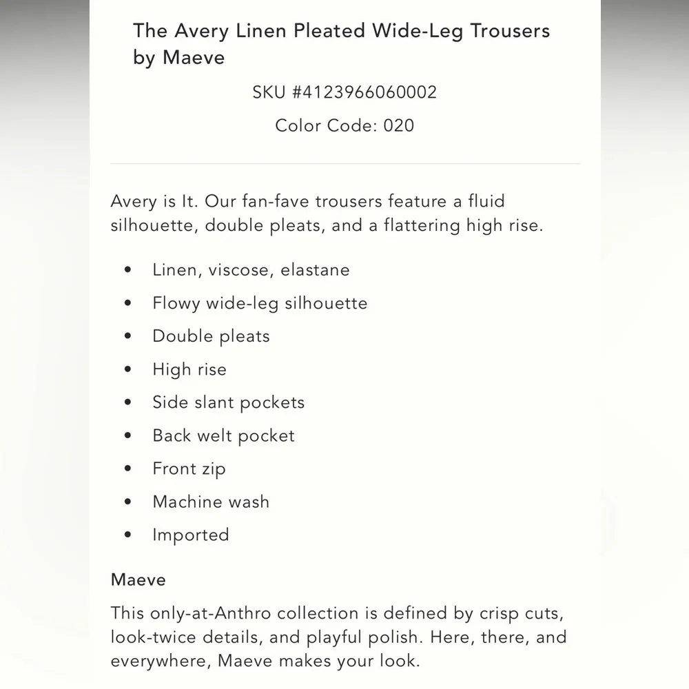 NWT Anthropologie Maeve The Avery Pleated Wide Leg Linen Trousers Pants - Picture 5 of 9